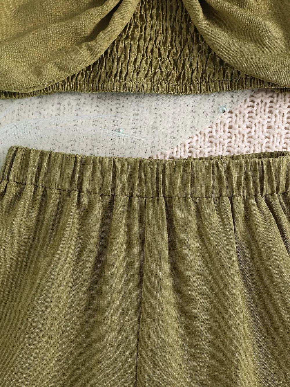 Children's Smocked Bow Cami And Pants Set in Olive, model styling view