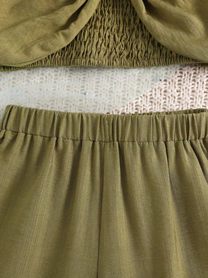 Children's Smocked Bow Cami And Pants Set in Olive, model styling view