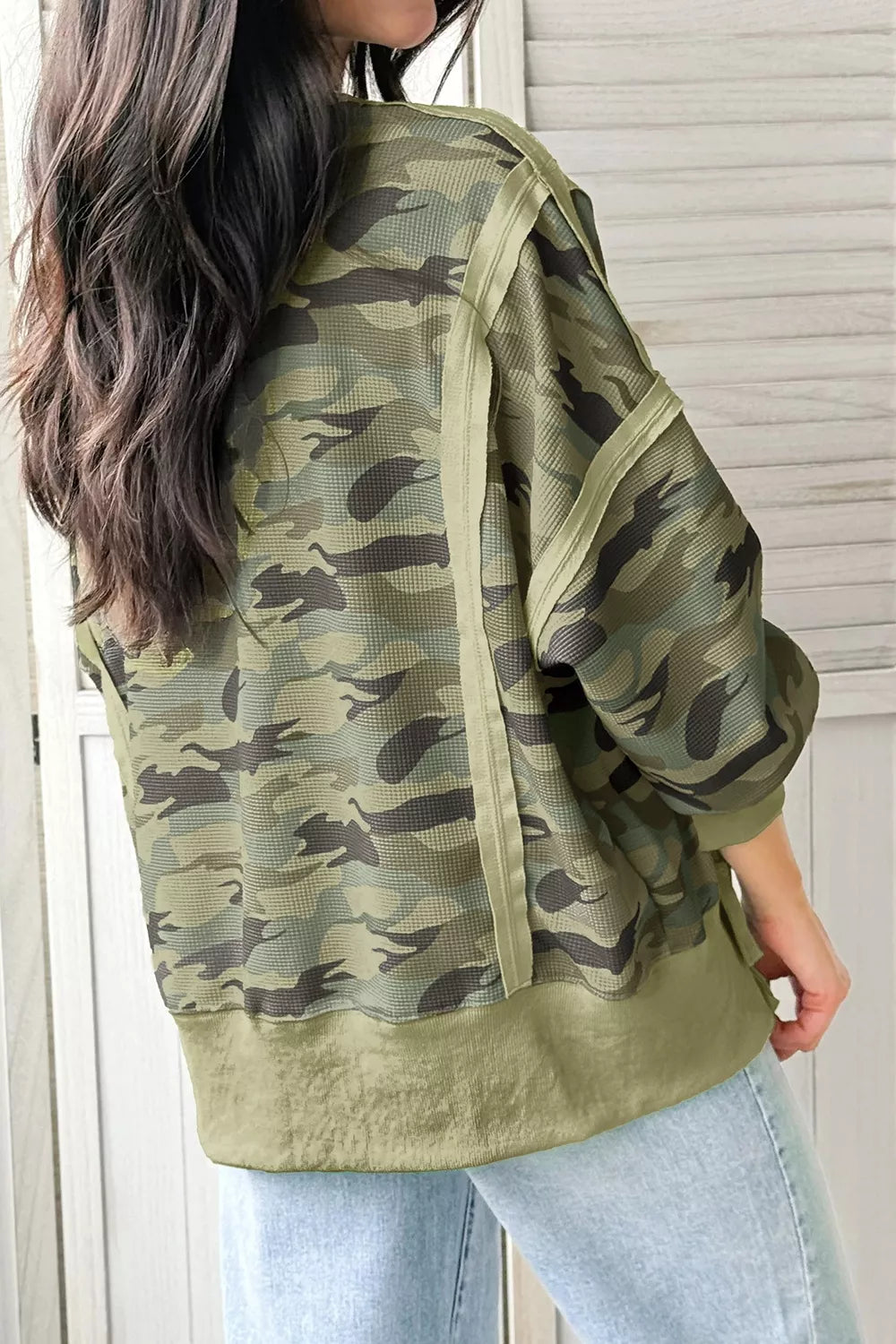 Camouflage Waffle Knit Oversized Sweatshirt, close-up detail