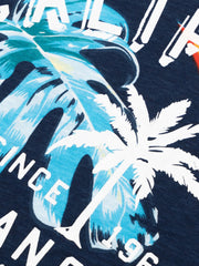 Boys' cotton t-shirt with tropical palm leaf and California text graphic.