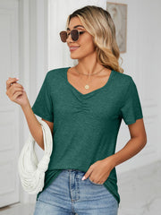 Dark Green ruched V-neck jersey t-shirt with short sleeves