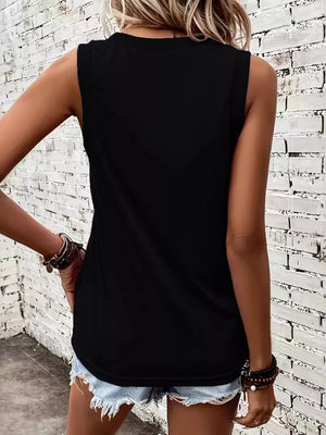 V-neck Ribbed Trim Tank in Black, alternate angle
