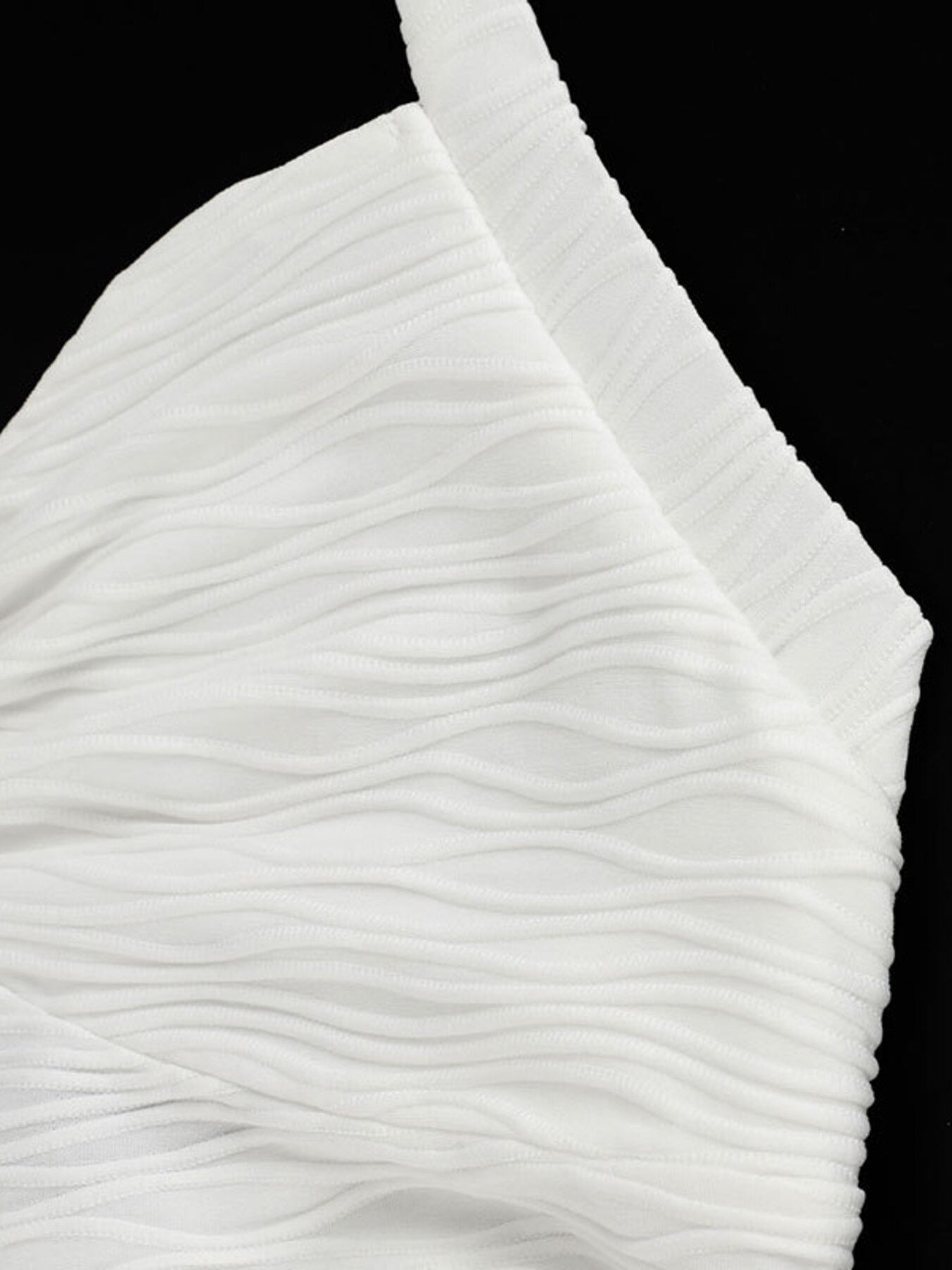 White ruched halter neck cami with textured fabric detail
