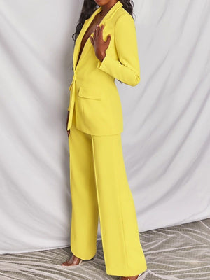 One Button Blazer And Wide-leg Pants Set Plus Size in Brown, view 11