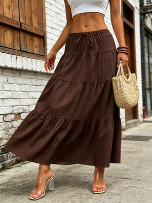 Maxi Ruched Skirt in Brown, alternate angle
