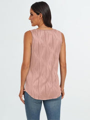 Textured wave tank top in dusty pink with a scoop neck and curved hem.