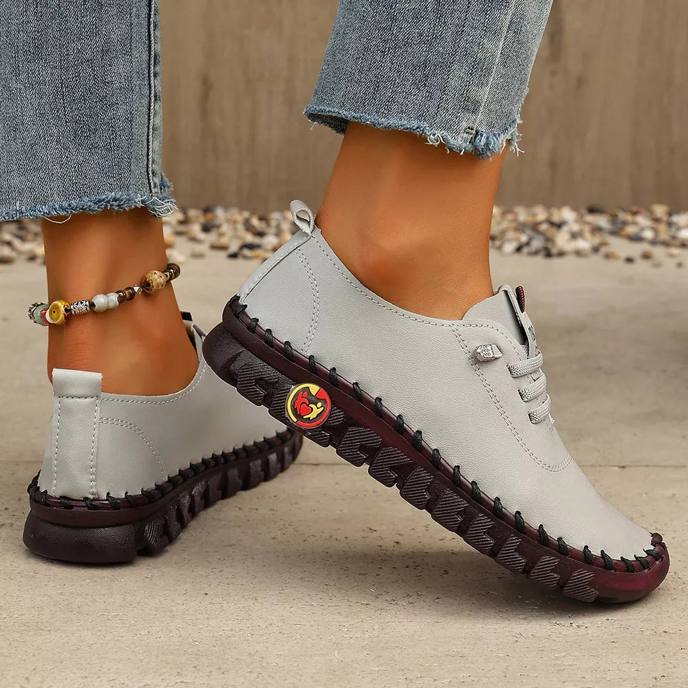 Round Toe Lace Up Sneakers in Grey, fabric detail