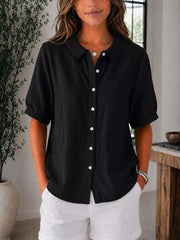 Full Size Button Up Short Sleeve Shirt Plus Size, back view