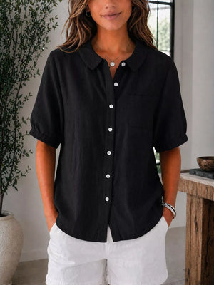Full Size Button Up Short Sleeve Shirt Plus Size, back view