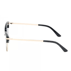 Classic Clubmaster Sunglasses With Gold Accents in Black, model styling view
