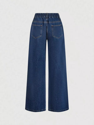 Halter Neck Denim Vest And Wide-leg Jeans Set, fabric detail
