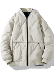 Plus-size ivory quilted bomber jacket with zip-up front and ribbed cuffs.