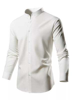 Button-down Slim Fit Long-sleeve Top in Black, close-up detail