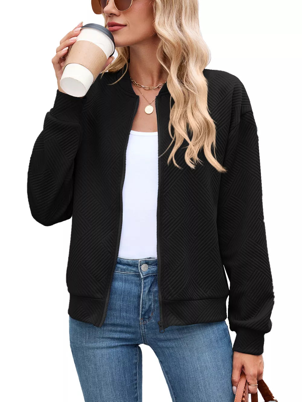Textured Zip Up Jacket in Grey with zipper