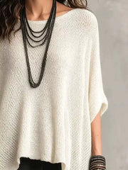 Loose Knit Round Neck Plus Size Top in White, side view
