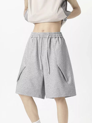 Men's grey comfortable drawstring jogger shorts with pockets