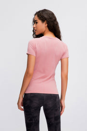 Sculpted Active Seamless Tee in Blush Pink with short sleeves and a crew neck.