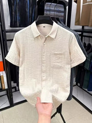 Men's Plus Size Lightweight Textured Shirt in Khaki, side view