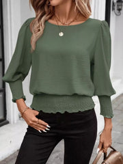 Puff Sleeve Smocked Blouse in Khaki, product detail