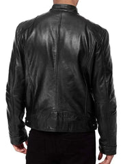 Men's Full Size Leather Biker Jacket in Blue, side view