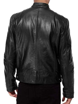 Men's Full Size Leather Biker Jacket in Blue, side view