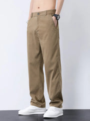Relaxed fit camel cargo pants with a subtle textured pattern and elastic waistband.