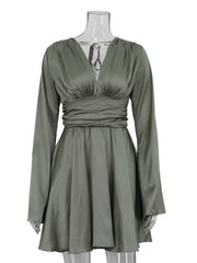 Lustrous Satin Mini Dress With Flowy Sleeves