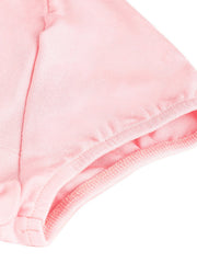 Pink polyester tie-front t-shirt with puff sleeves detail