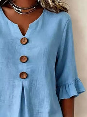 Casual Ruffle-sleeve Decor-button Top Plus Size in Burgundy, side view
