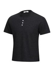 Men's Henley T-shirt With Button Detail in Dark Gray, front view