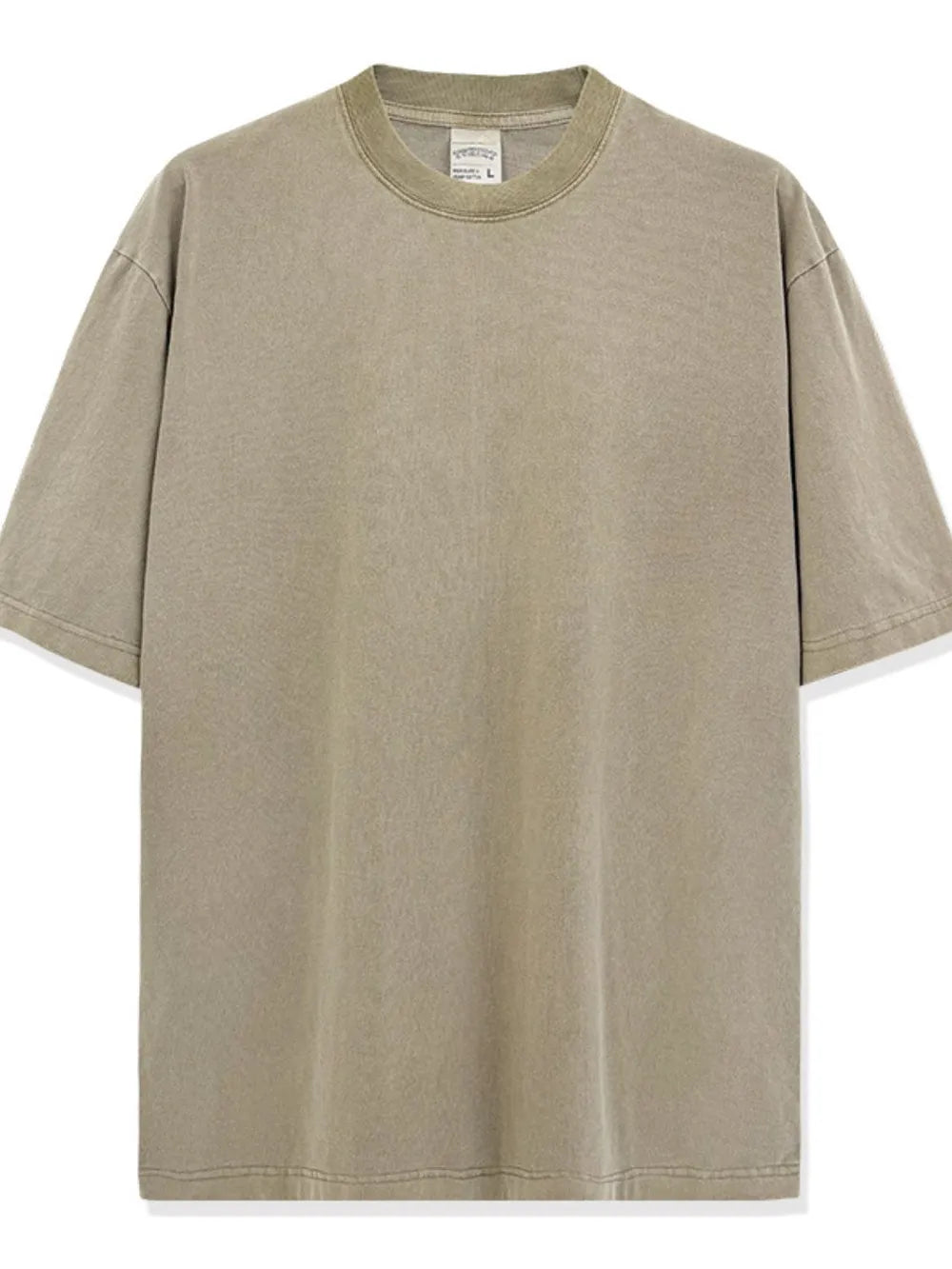 Oversized pigment-dyed crewneck tee in Khaki with a relaxed fit and crew neckline.