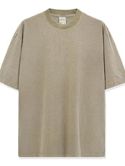Oversized pigment-dyed crewneck tee in Khaki with a relaxed fit and crew neckline.