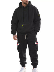 Men's Casual Half-zip Hoodie And Cargo Pants Set in Navy Blue, product detail