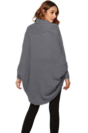 Light gray cocoon knit cardigan with shawl collar and batwing sleeves.