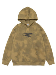 Oversized tie-dye hoodie in Wilderness Wood Green with graphic text and front pocket.
