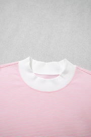 Striped Long Sleeve Top And Pants Set in Blush Pink, fit detail