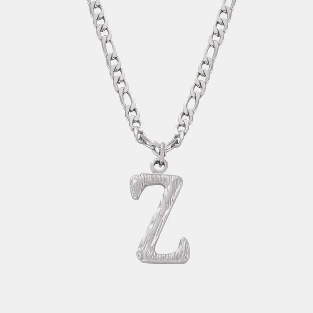 Silver textured initial pendant necklace with a Figaro chain, Style Z