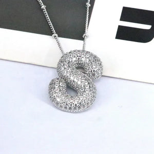 Pave initial pendant necklace with beaded chain, Style S, copper