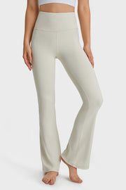 FutureFlex Flare Yoga Pants in white, high-waisted, breathable, flared leg activewear.