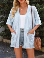 Openwork Open Front Cardigan in Khaki, view 12