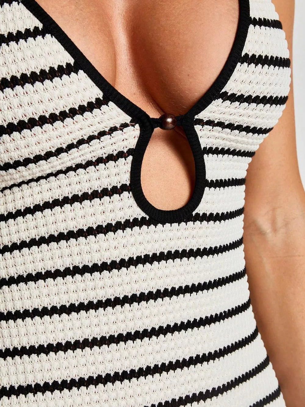Striped Halter Neck Maxi Dress in White, model styling view