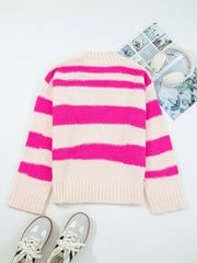 Bold striped acrylic sweater with crew neck and long sleeves.