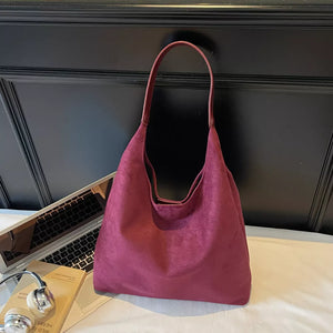 Solid Color Large Shoulder Bag in Black, fabric detail