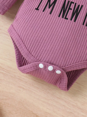 Children's Ribbed Bodysuit And Pants Set in Purple, model styling view