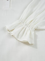 Puffy Sleeve Ruffled Cuff Buttoned Shirt