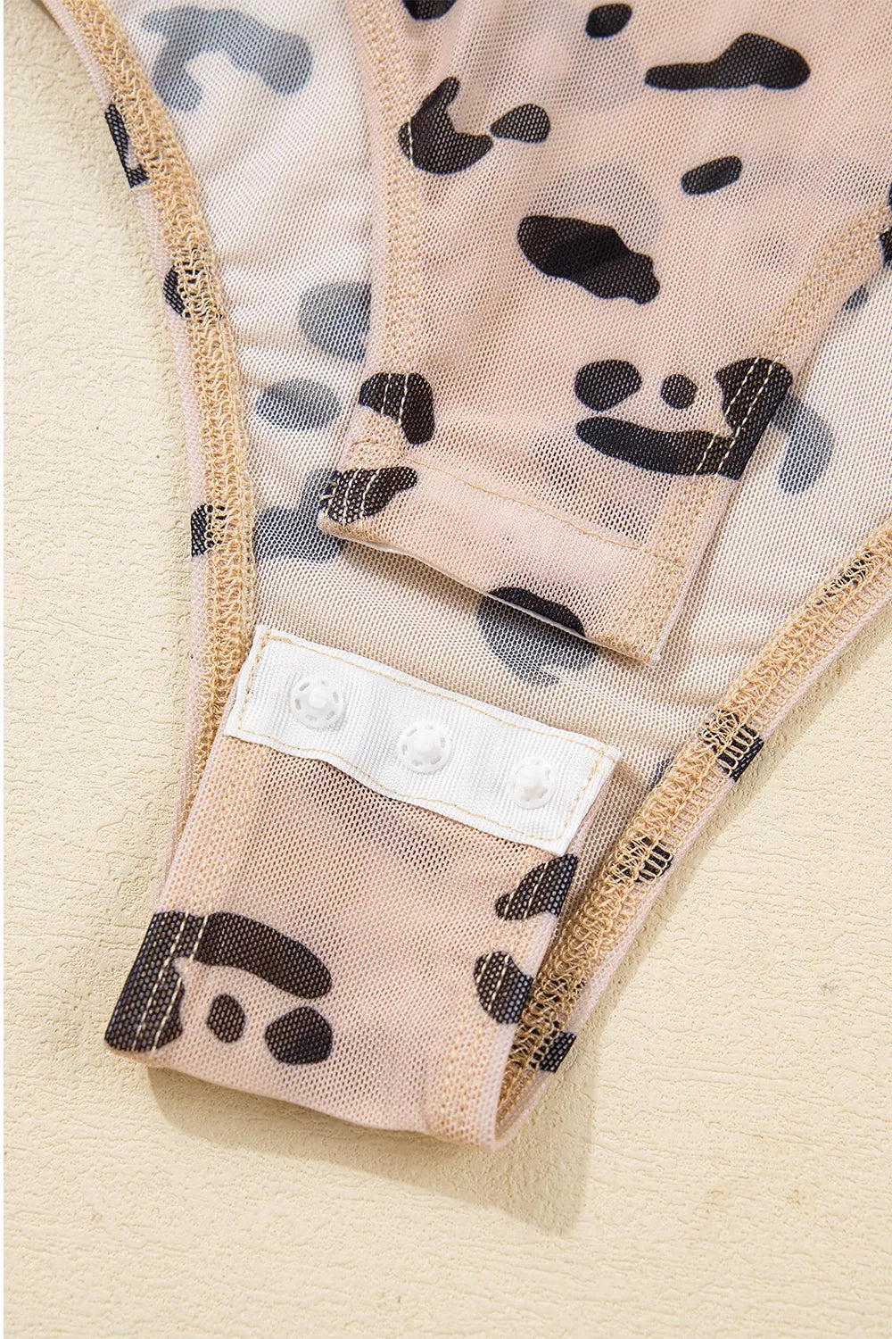 Mock Neck Sheer Mesh Leopard Bodysuit in Khaki, view 13