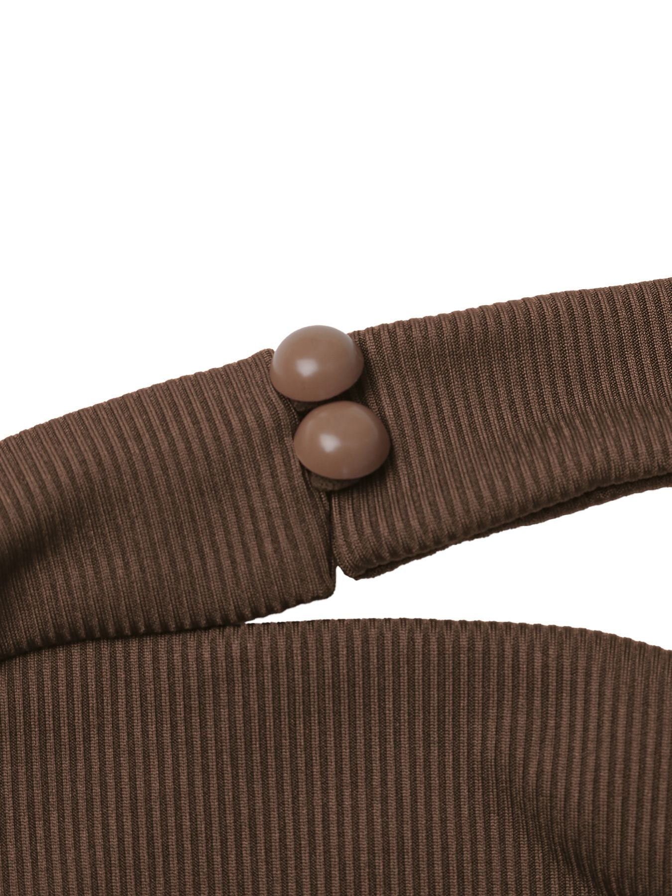 Brown ribbed halter neck bodysuit with double button detail