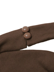 Brown ribbed halter neck bodysuit with double button detail