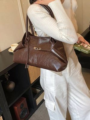 Pu Leather Shoulder Bag in Brown, side view
