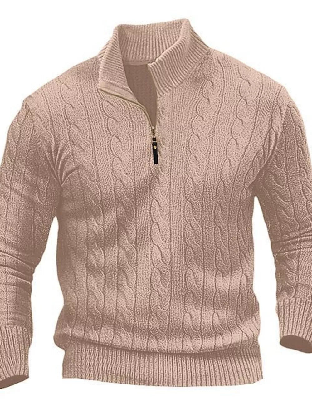 Men's Cable Knit Half-zip Sweater Plus Size in Black, close-up detail